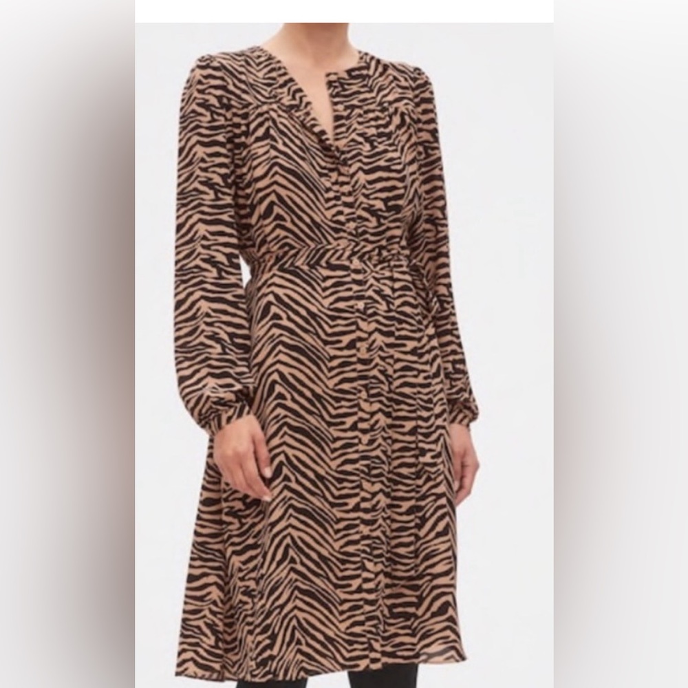 Banana Republic Factory Fast LS Poet Brown Zebra Shirt Dress Size 10